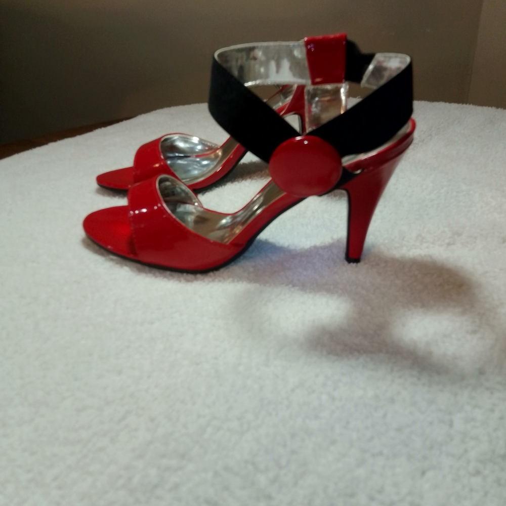 Elegant Red Heels with Black Strap